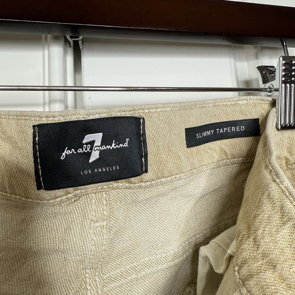 7 For All Mankind Slimmy Tapered Jeans Men's 36 (38/30) Beige Bamboo Stretch - Picture 7 of 10